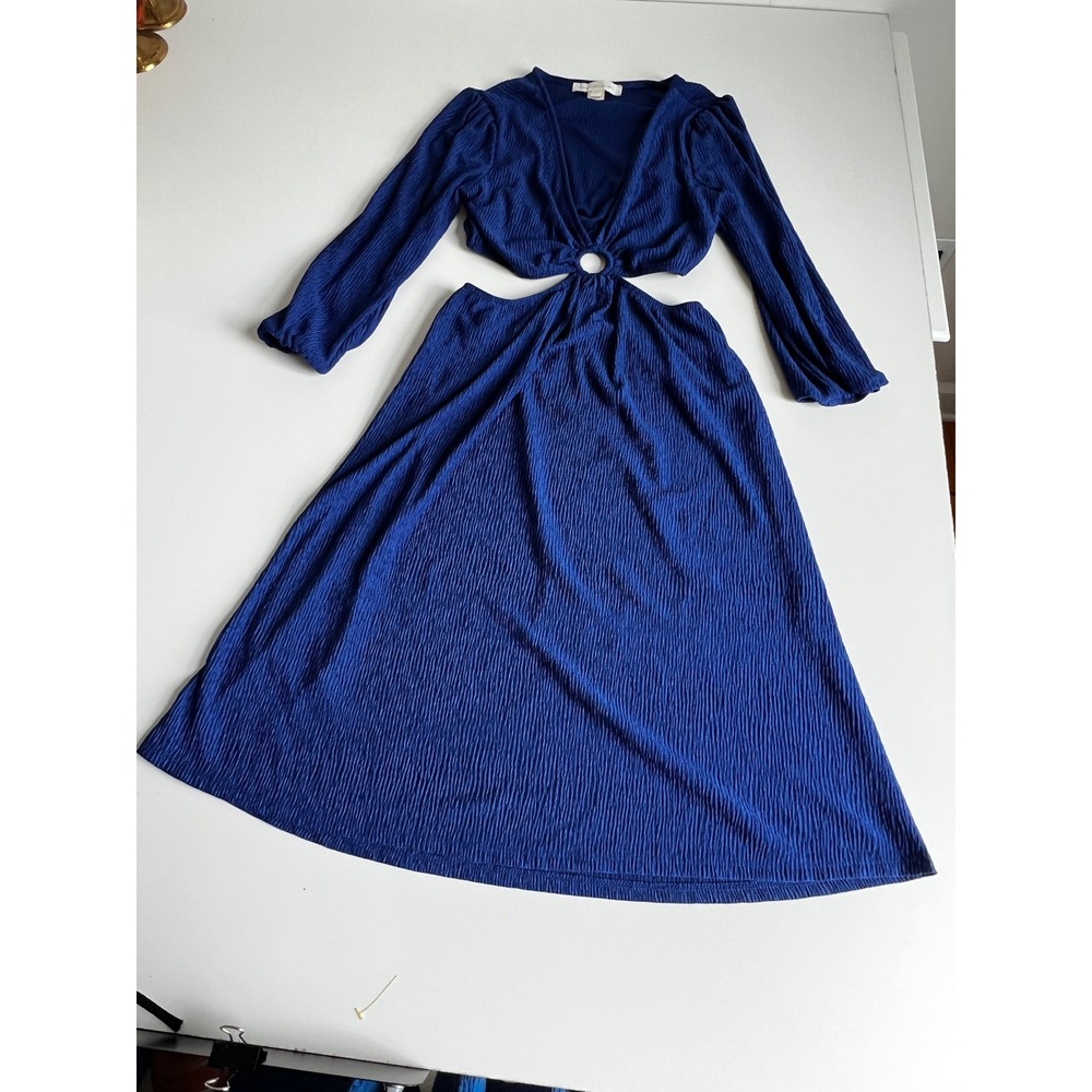 Monteau Los Angeles Blue Cutout Maxi Dress Long Sleeve Ring Detail S Sz Sβ